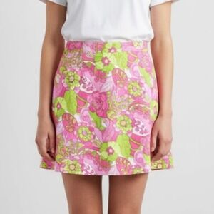 Vintage Floral Skort Women's Size S Small Pink Lime Green Retro Mod Tennis Prep